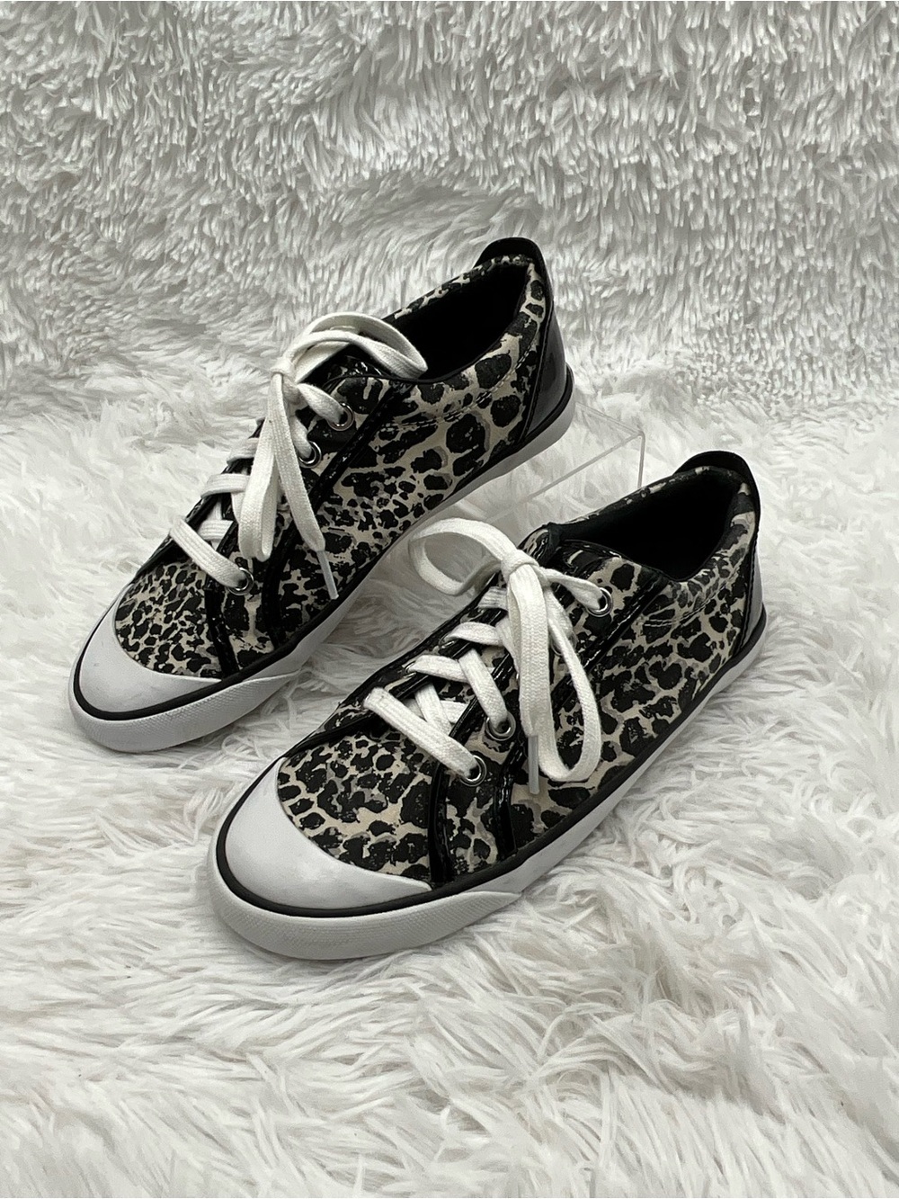 Coach Barrett Sneakers Size 7 Black & Tan Leopard-Print Canvas Low-Top Lace-up